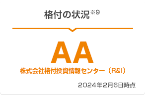 格付の状況※9 AA 株式会社格付投資情報センター(R&I) 2024年2月6日時点