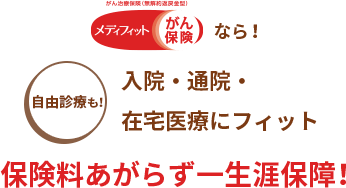 メディフィットがん保険なら！自由診療も入院・通院・在宅医療にフィット 保険料あがらず一生涯保障！