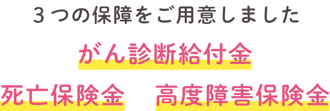 ３つの保障をご用意しました がん診断給付金 死亡保険金 高度障害保険金