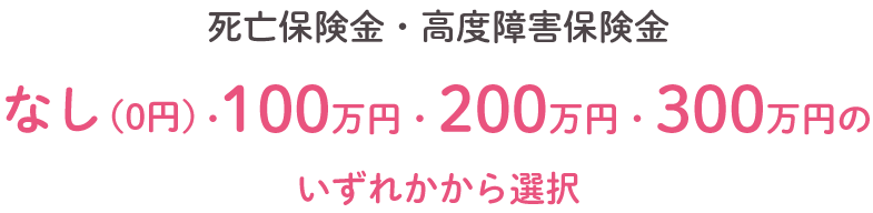 死亡保険金・高度障害保険金なし（0円）・100万円・200万円・300万円のいずれかから選択