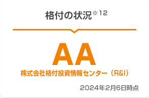 格付の状況※12 AA 株式会社格付投資情報センター(R&I) 2024年2月6日時点