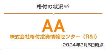 格付の状況※9 AA 株式会社格付投資情報センター(R&I) 2024年2月6日時点