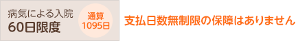 病気による入院：60日限度 通算1095日