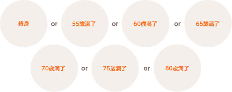 終身 or 55歳満了 or 60歳満了
 or 65歳満了 or 70歳満了 or 75歳満了 or 80歳満了