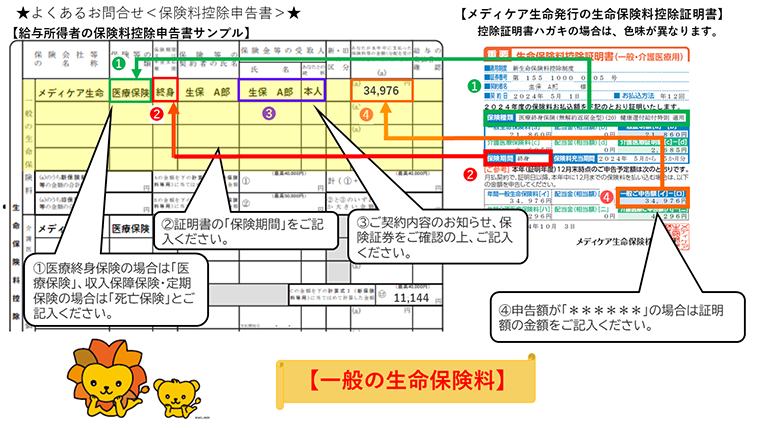 保険料控除申告書の書き方(一般の生命保険料)